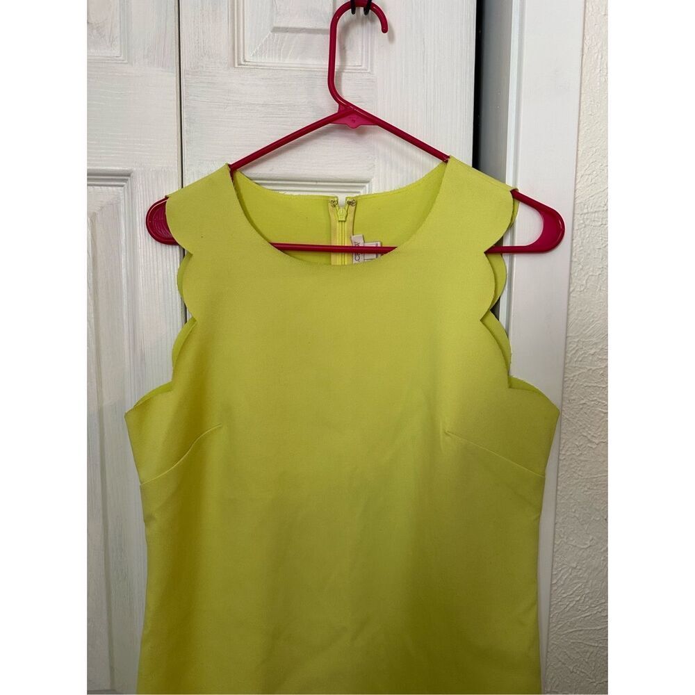 J. Crew Women's Scalloped Sleeveless Shift Dress Neon Yellow Size 8 - Picture 2 of 9